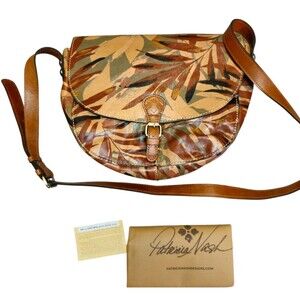 Patricia Nash Rosolini Leather Saddle Bag Satchel Crossbody Tropical Leaf Print